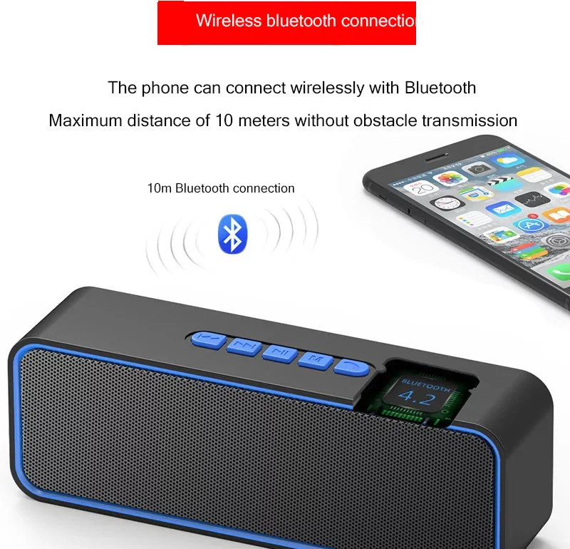 Caixa de som Bluetooth 5.0 com subwoofer portátil 2x6 W bateria 1500 mAh USB TF AUX microfone viva voz para casa carro e camping