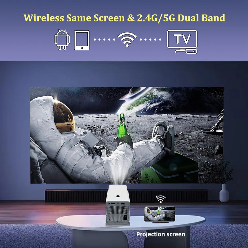Projetor KaiAqua HT21 1080P (suporte), 260 ANSI, Android 11, Wi-Fi 5G, zoom 2.4×, rotação 180°, home theater portátil