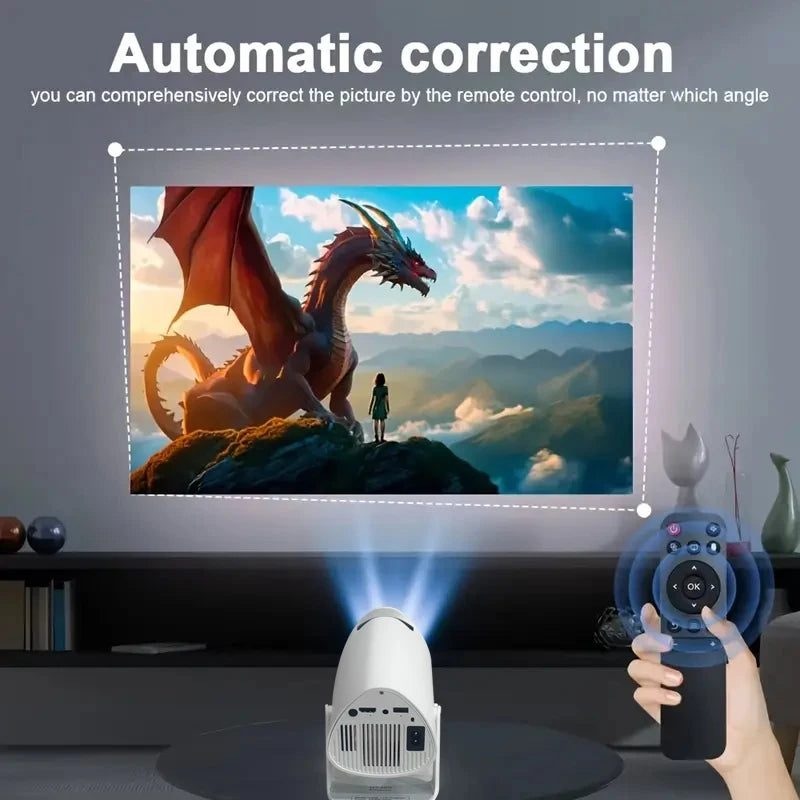 Mini projetor Android 11 HY300 atualizado, 4K (suporte) / 150 ANSI, Wi-Fi 6, BT 5.0, rotação 180°, keystone automático, até 130"