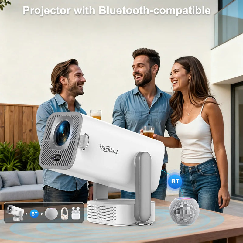 Projetor ThundeaL TD80 Pro 1080P nativo, 750 ANSI, Android 13, Wi-Fi 6 5G, Bluetooth 5.0, foco elétrico e keystone automático, até 120"