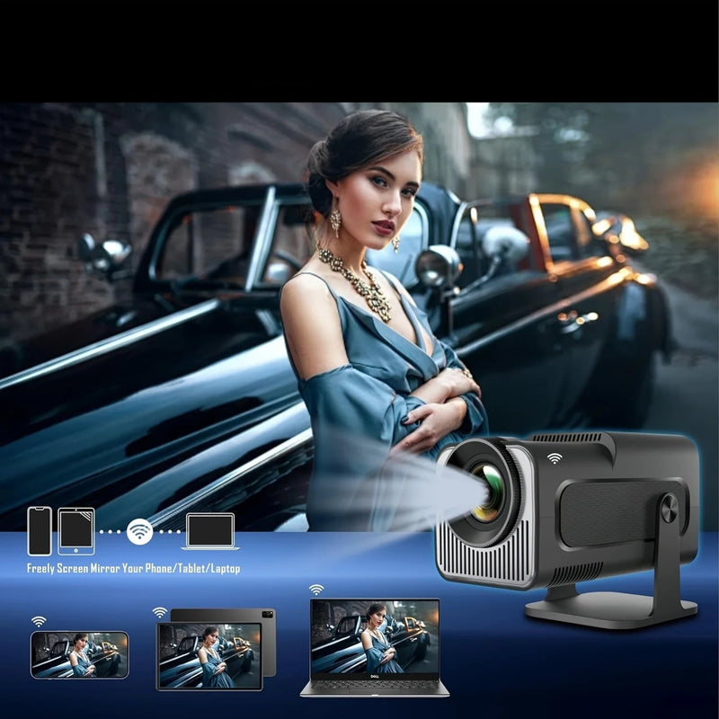 Mini projetor MOMAN HY320 720P HD, Wi-Fi + Bluetooth, keystone automático, portátil 150 ANSI para home theater até 100–130"