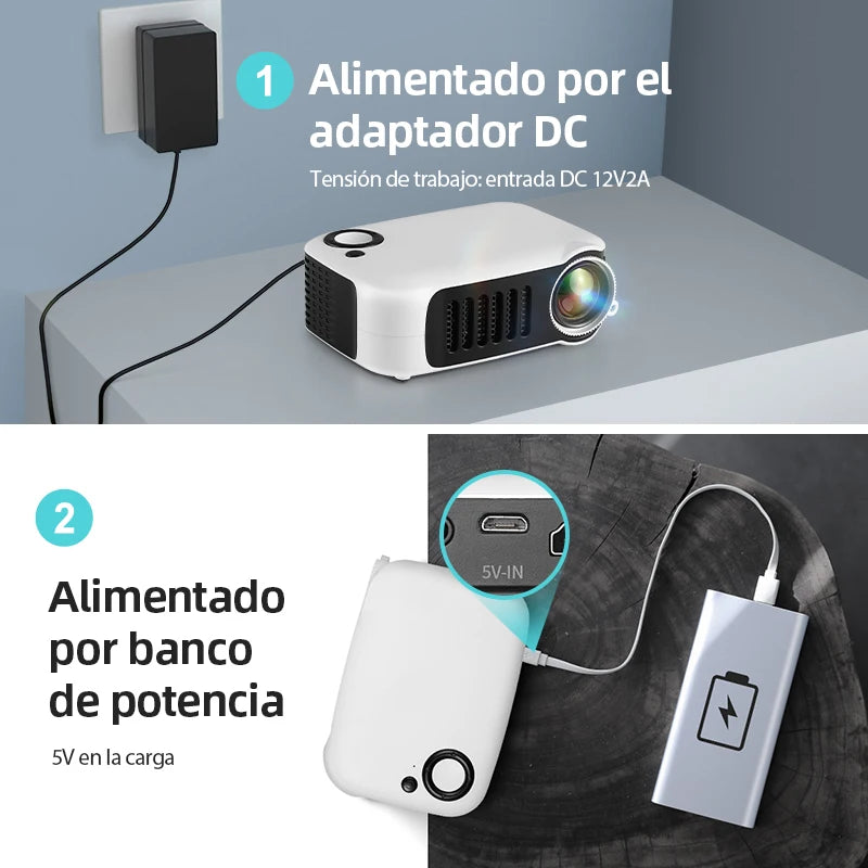 AUN A2000 mini projetor portátil, LED, sistema multimídia, suporte 1080P (entrada), ultra compacto para usos ocasionais