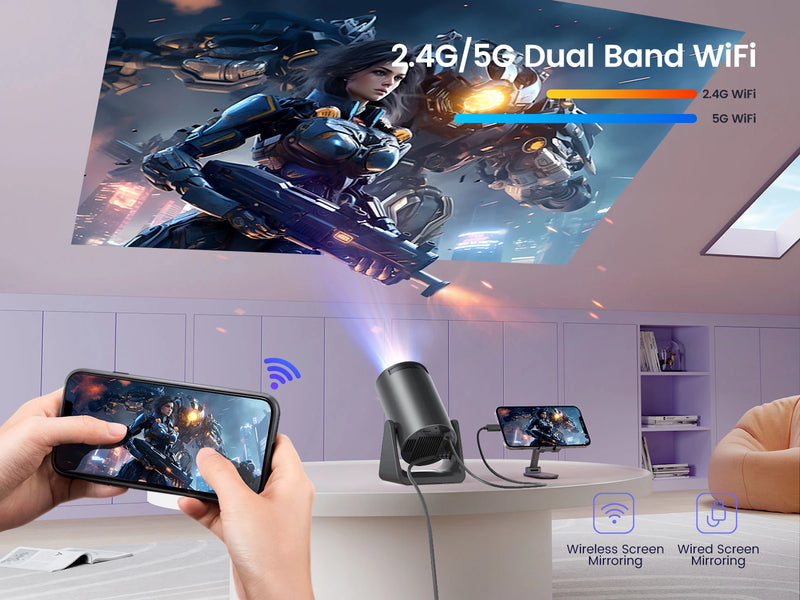 Mini projetor Wimius L1 portátil com Android 11 suporte 1080P 300 ANSI lumens Wi-Fi Bluetooth e tela de até 200 polegadas
