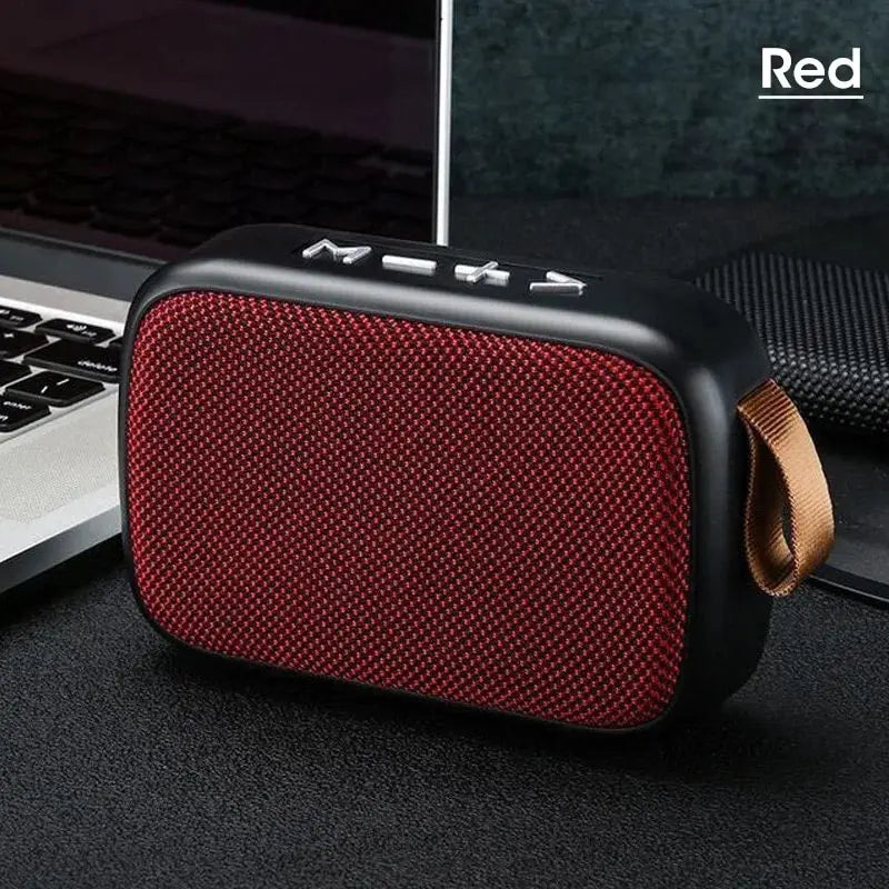 Mini alto-falante portátil com Bluetooth rádio FM USB leitor de cartão TF bateria interna e design em tecido para som prático no dia a dia