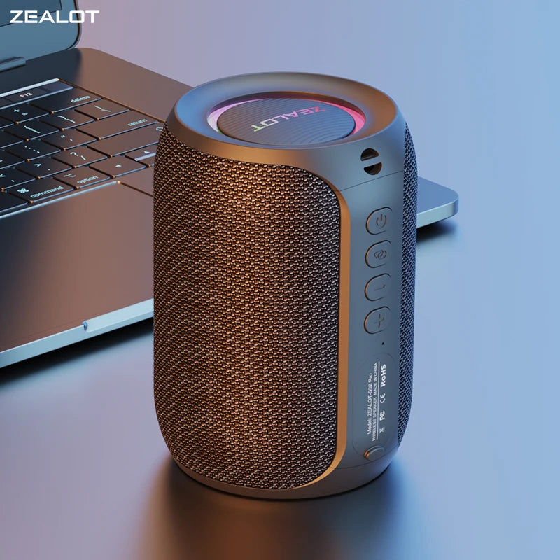 Zealot S32PRO caixa de som Bluetooth 5.2 grave potente com LED som imersivo resistente à água bateria 3600 mAh e entrada AUX
