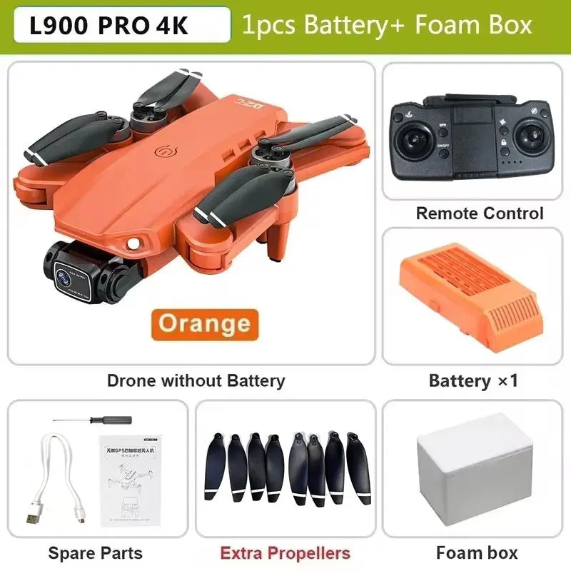 Drone L900 Pro com motores brushless GPS 4K ESC 90 graus 5G WiFi 28 minutos até 1200 m retorno automático follow me e orbit