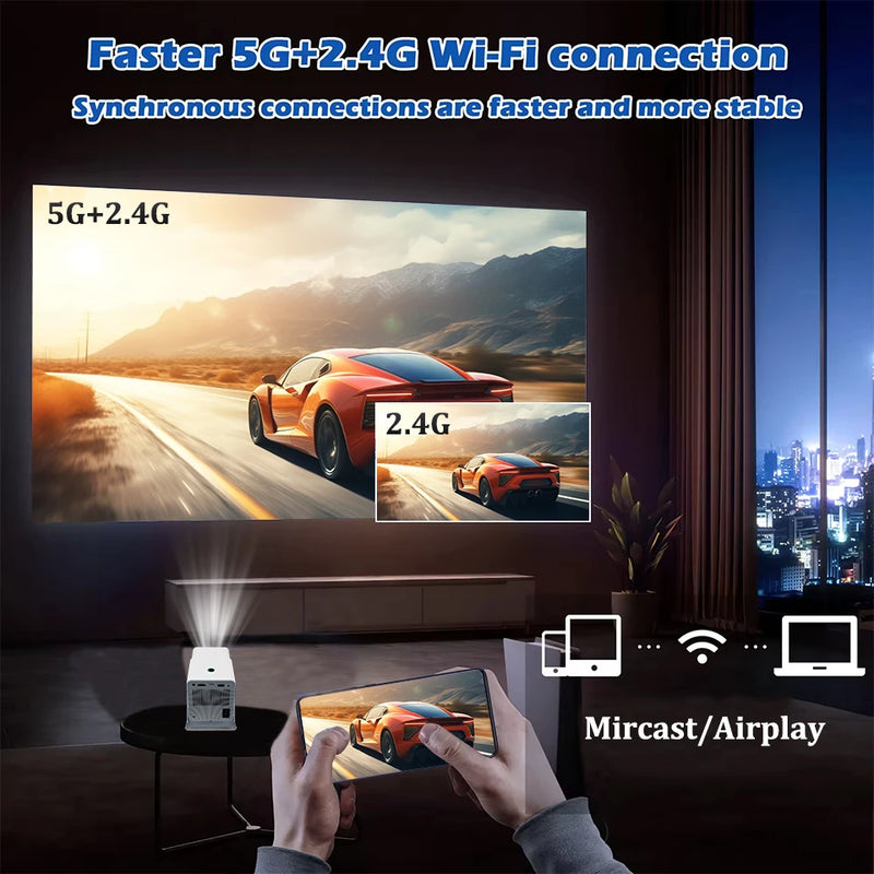 Projetor KaiAqua HT21 1080P (suporte), 260 ANSI, Android 11, Wi-Fi 5G, zoom 2.4×, rotação 180°, home theater portátil