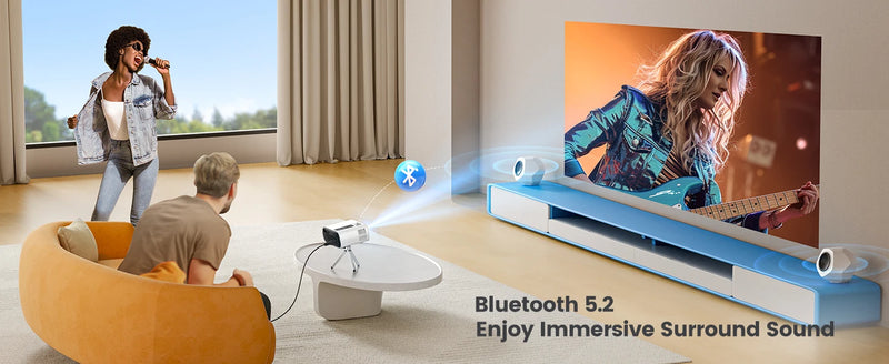 TOPTRO TR26 mini projetor 720p com suporte 1080P, ~300 ANSI, auto keystone, Wi-Fi e Bluetooth, até 200"