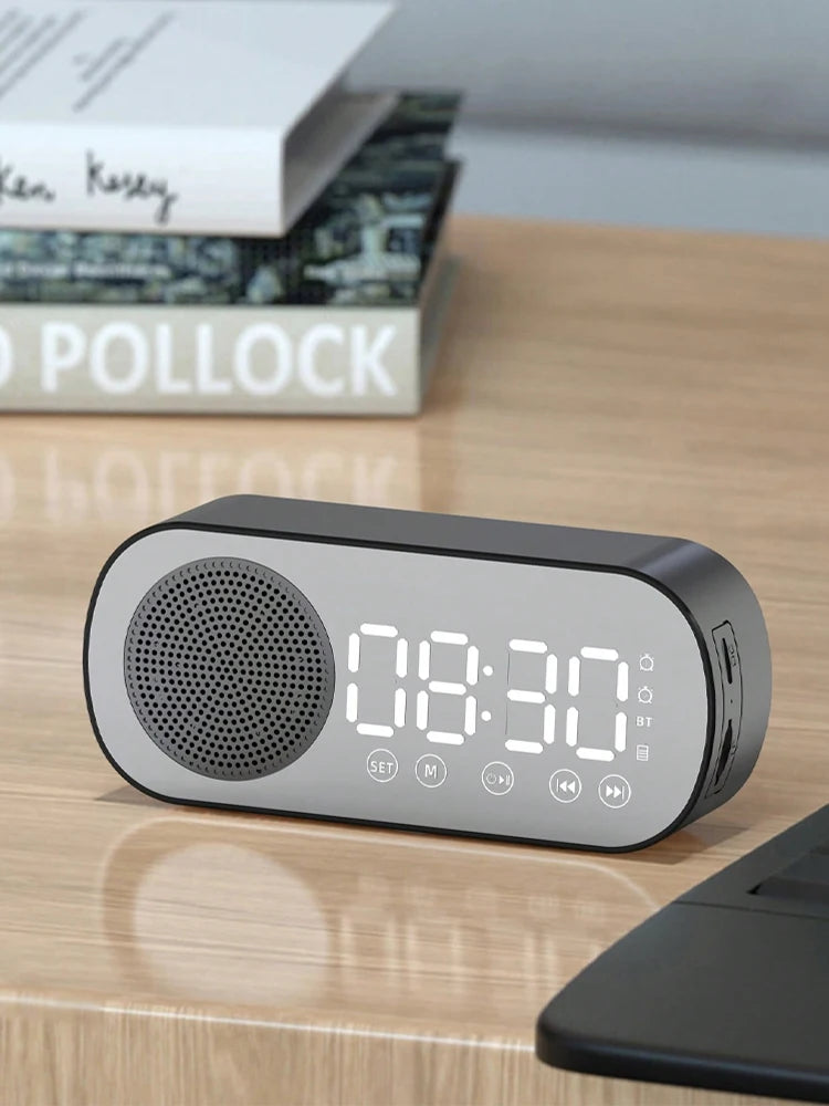 Mini alto-falante Bluetooth com relógio despertador display multifuncional subwoofer portátil entrada TF AUX bateria recarregável para mesa