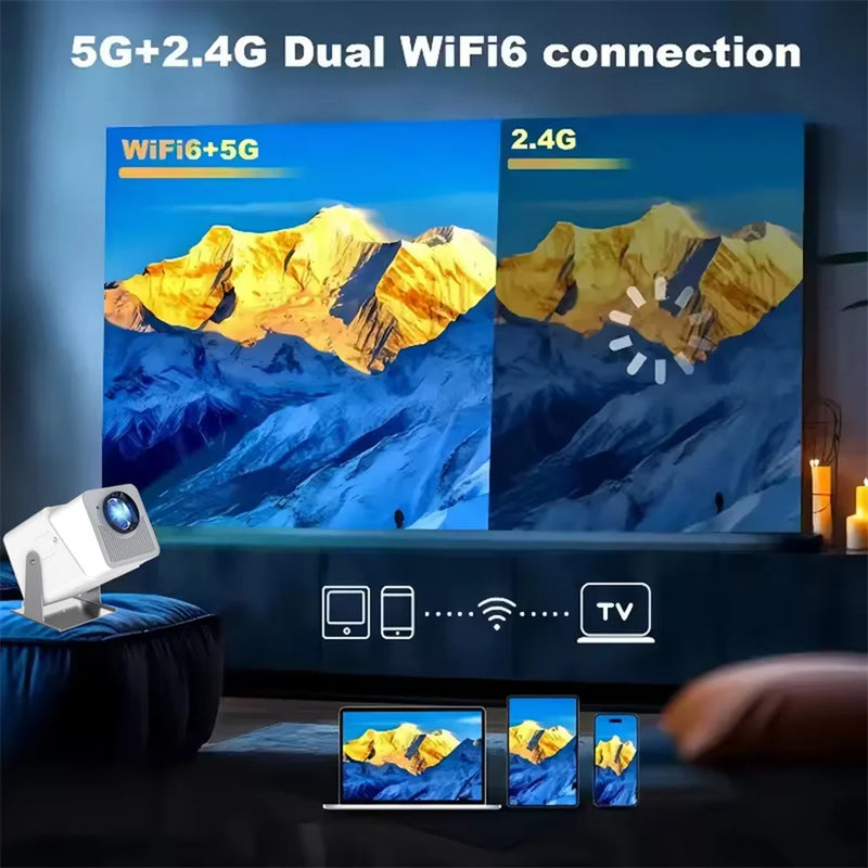 Projetor KaiAqua HT21 1080P (suporte), 260 ANSI, Android 11, Wi-Fi 5G, zoom 2.4×, rotação 180°, home theater portátil