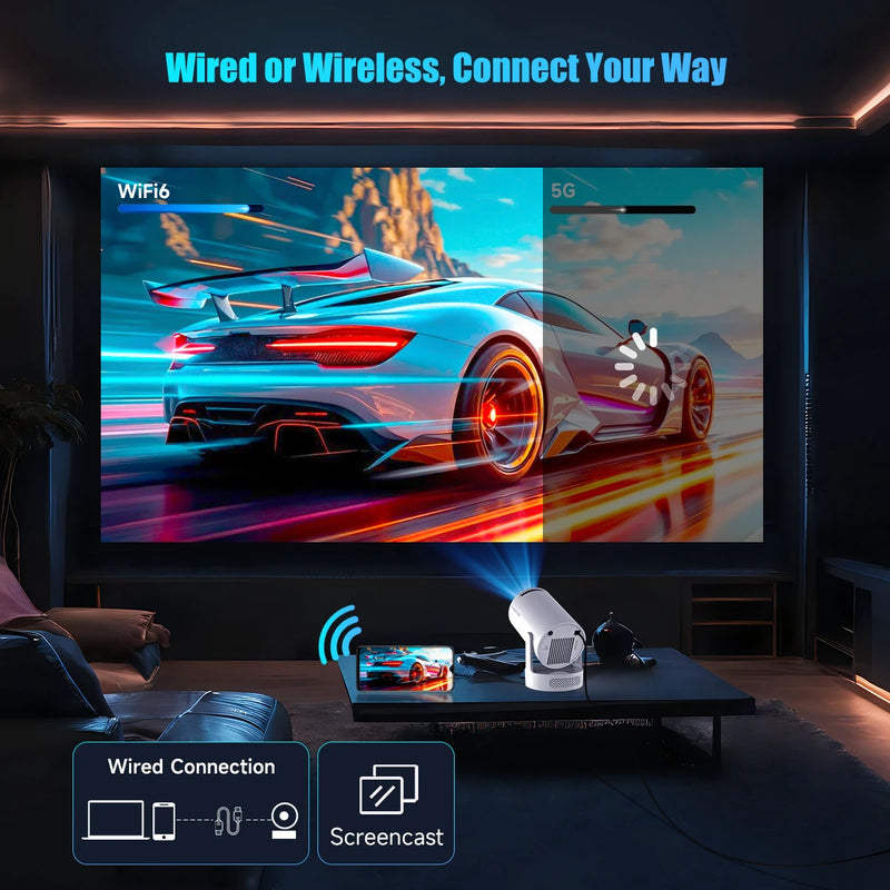 Projetor portátil Magcubic HY300 Pro+ com Android 11 Wi-Fi6 290 ANSI lumens suporte 4K e tela até 200 polegadas para cinema em casa