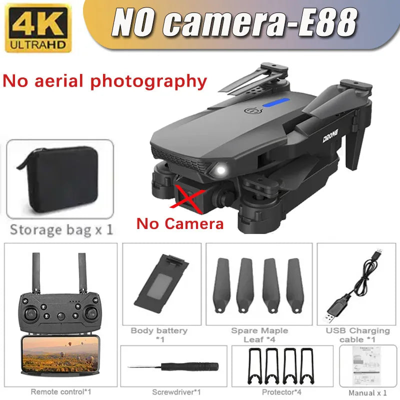 Drone E88 Pro com câmera 4K 1080p FPV WiFi dobrável estabilidade por altitude hold e voo criativo por trajetórias