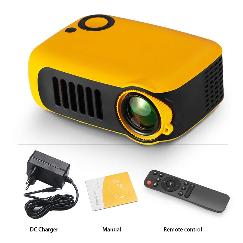 AUN A2000 mini projetor portátil, LED, sistema multimídia, suporte 1080P (entrada), ultra compacto para usos ocasionais
