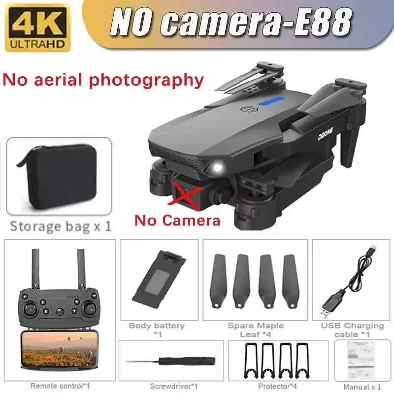 Drone E88 Pro com câmera 4K 1080p FPV WiFi dobrável estabilidade por altitude hold e voo criativo por trajetórias