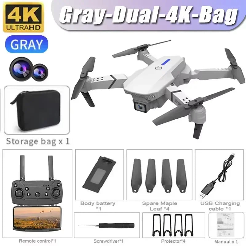 Drone E88 Pro com câmera 4K 1080p FPV WiFi dobrável estabilidade por altitude hold e voo criativo por trajetórias