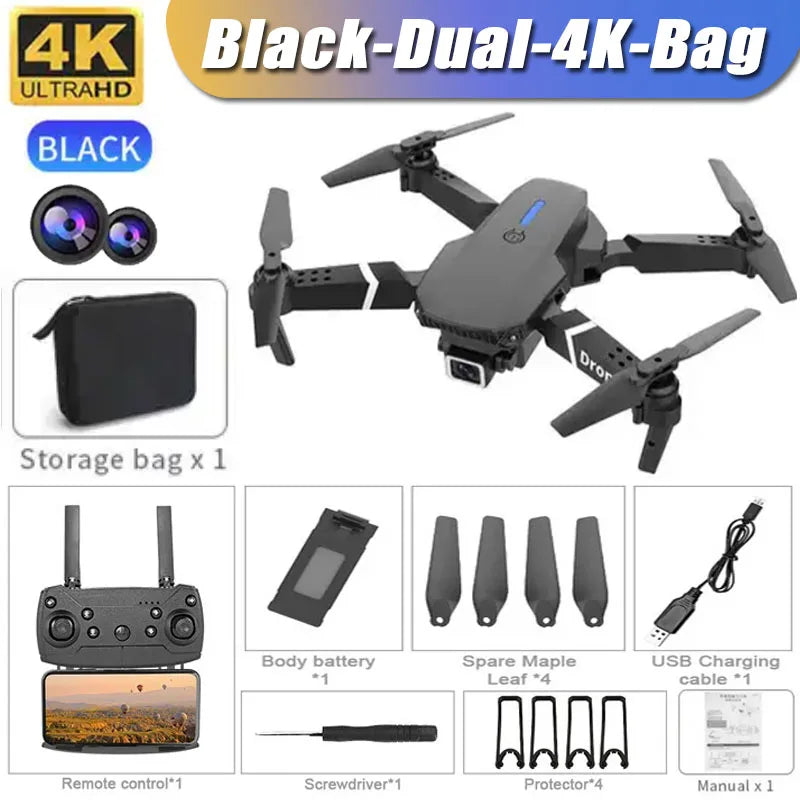 Drone E88 Pro com câmera 4K 1080p FPV WiFi dobrável estabilidade por altitude hold e voo criativo por trajetórias