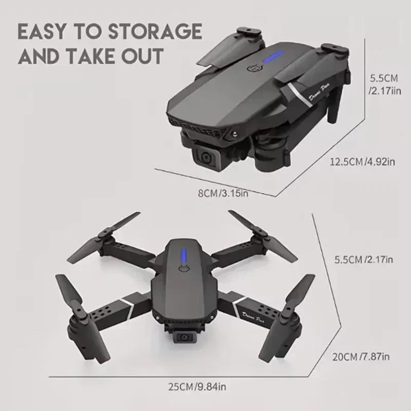 Drone E88 Pro com câmera 4K 1080p FPV WiFi dobrável estabilidade por altitude hold e voo criativo por trajetórias