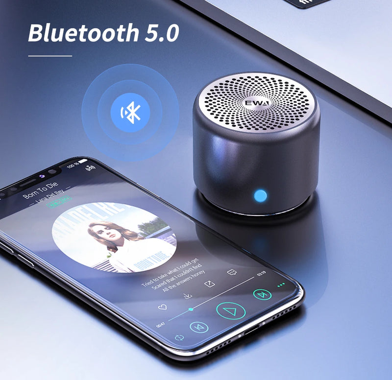 EWA A106 Pro mini caixa de som Bluetooth 5.0 IPX7 com radiador de graves metal ultracompacto estojo de viagem som potente no bolso