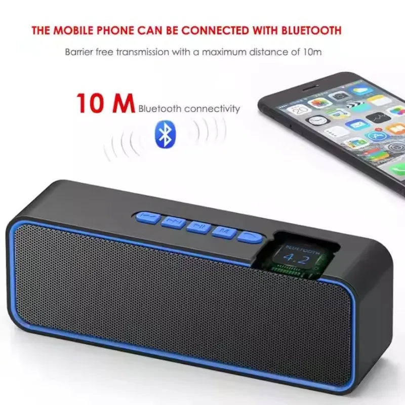 Caixa de som Bluetooth 5.0 com subwoofer portátil 2x6 W bateria 1500 mAh USB TF AUX microfone viva voz para casa carro e camping
