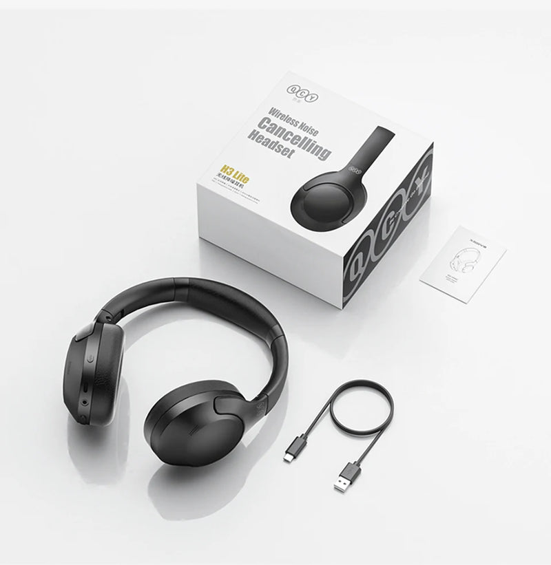 QCY H3 Lite over ear com ANC Bluetooth 5.3 60 h de bateria conforto memória espuma conexão dupla e modo com fio
