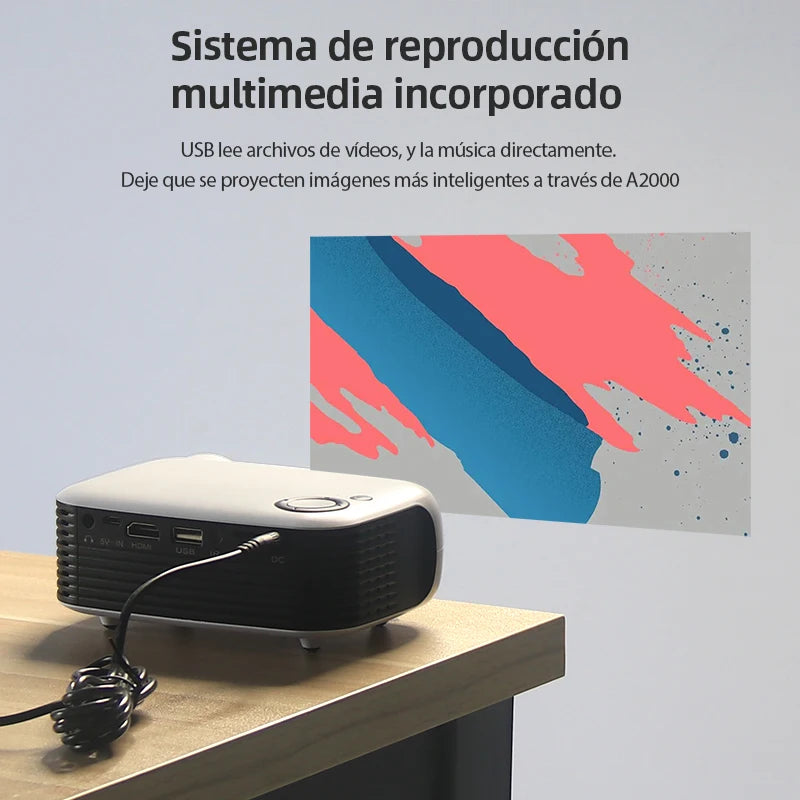 AUN A2000 mini projetor portátil, LED, sistema multimídia, suporte 1080P (entrada), ultra compacto para usos ocasionais