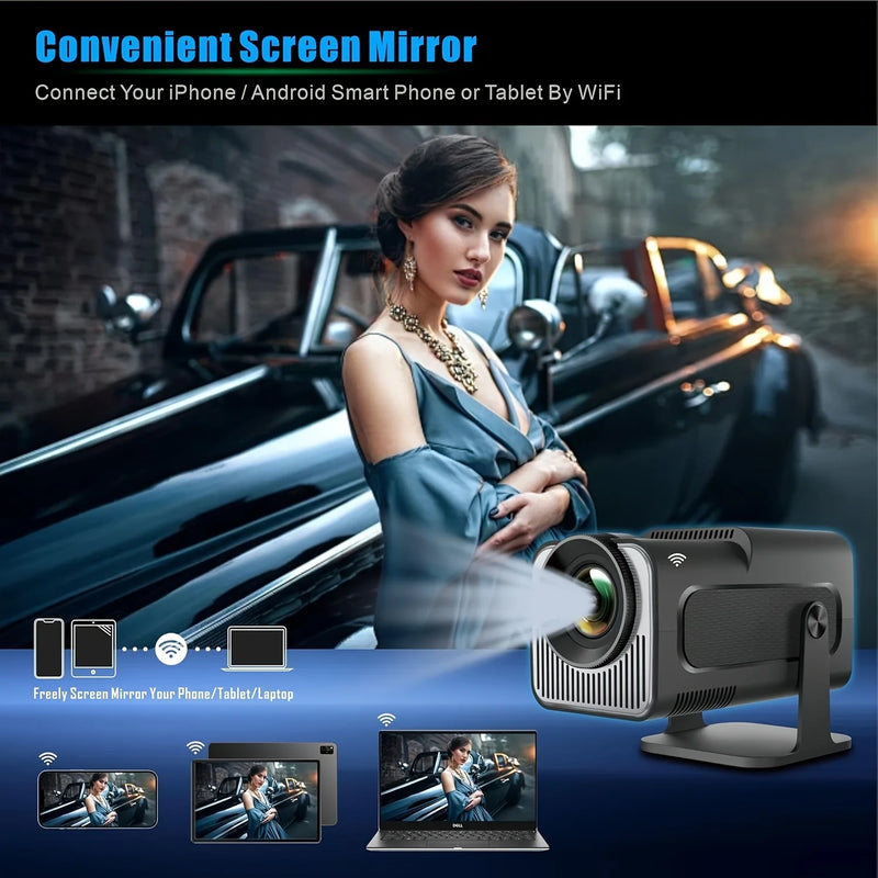 Mini projetor MOMAN HY320 720P HD, Wi-Fi + Bluetooth, keystone automático, portátil 150 ANSI para home theater até 100–130"