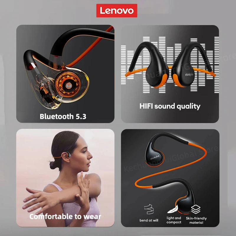Lenovo X7 condução de ar Bluetooth 5.3 esportivo IPX5 10 h microfone baixa latência drivers 16 mm conforto seguro para correr e pedalar