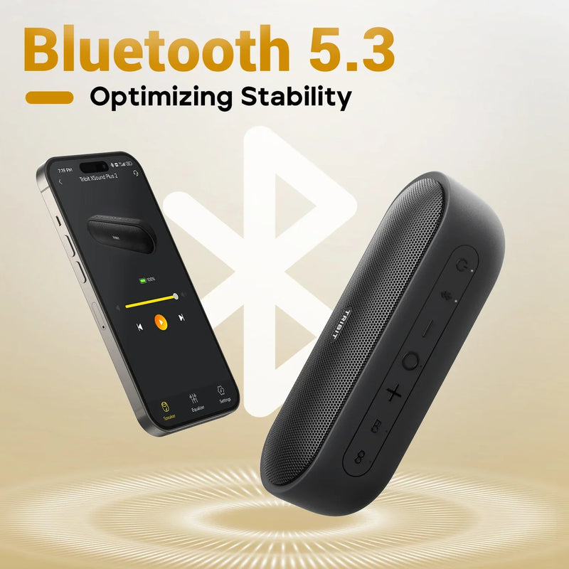 Tribit XSound Plus 2 Bluetooth 5.3 30 W IPX7 24 h bateria 4800 mAh som estéreo com modos de EQ app e entrada AUX para aventuras
