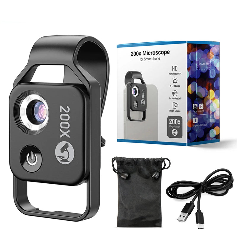 Microscópio Portátil APEXEL 100x para Celular