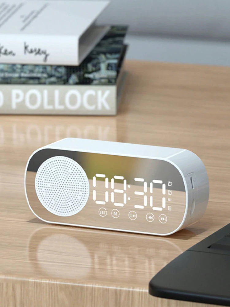 Mini alto-falante Bluetooth com relógio despertador display multifuncional subwoofer portátil entrada TF AUX bateria recarregável para mesa