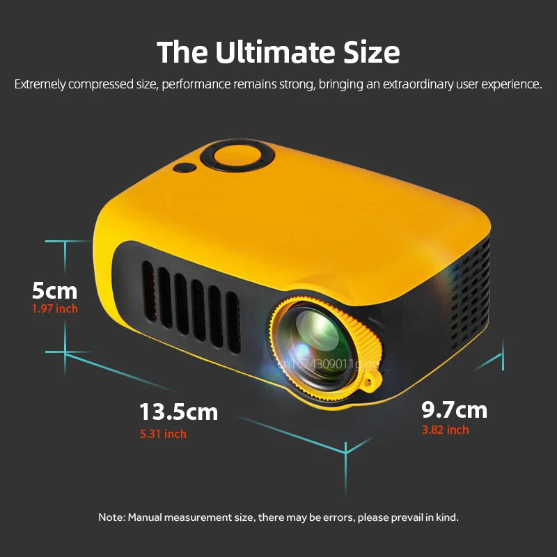 AUN A2000 mini projetor portátil, LED, sistema multimídia, suporte 1080P (entrada), ultra compacto para usos ocasionais