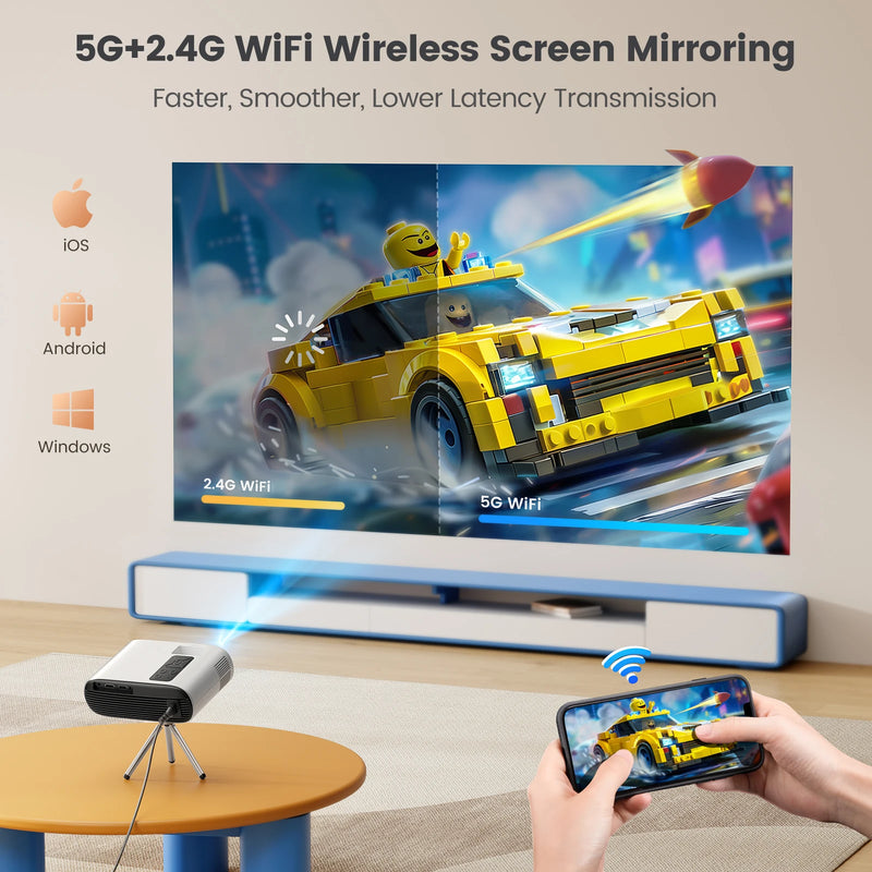 TOPTRO TR26 mini projetor 720p com suporte 1080P, ~300 ANSI, auto keystone, Wi-Fi e Bluetooth, até 200"
