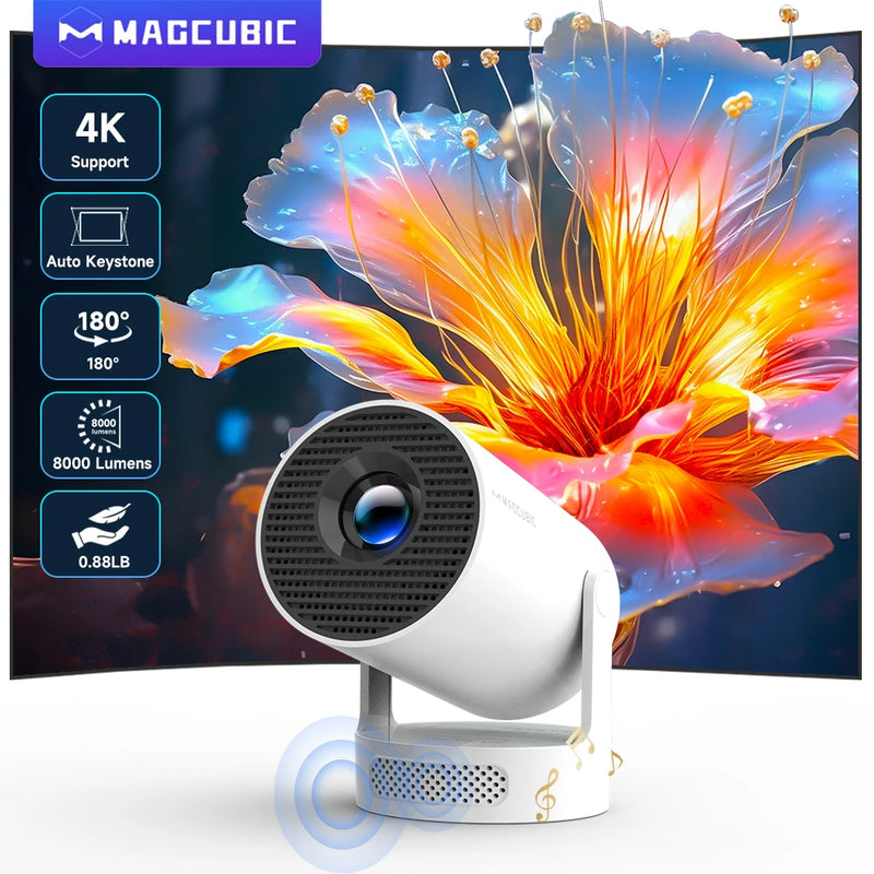 Projetor portátil Magcubic HY300 Pro+ com Android 11 Wi-Fi6 290 ANSI lumens suporte 4K e tela até 200 polegadas para cinema em casa