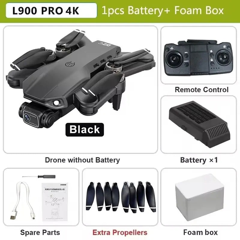 Drone L900 Pro com motores brushless GPS 4K ESC 90 graus 5G WiFi 28 minutos até 1200 m retorno automático follow me e orbit
