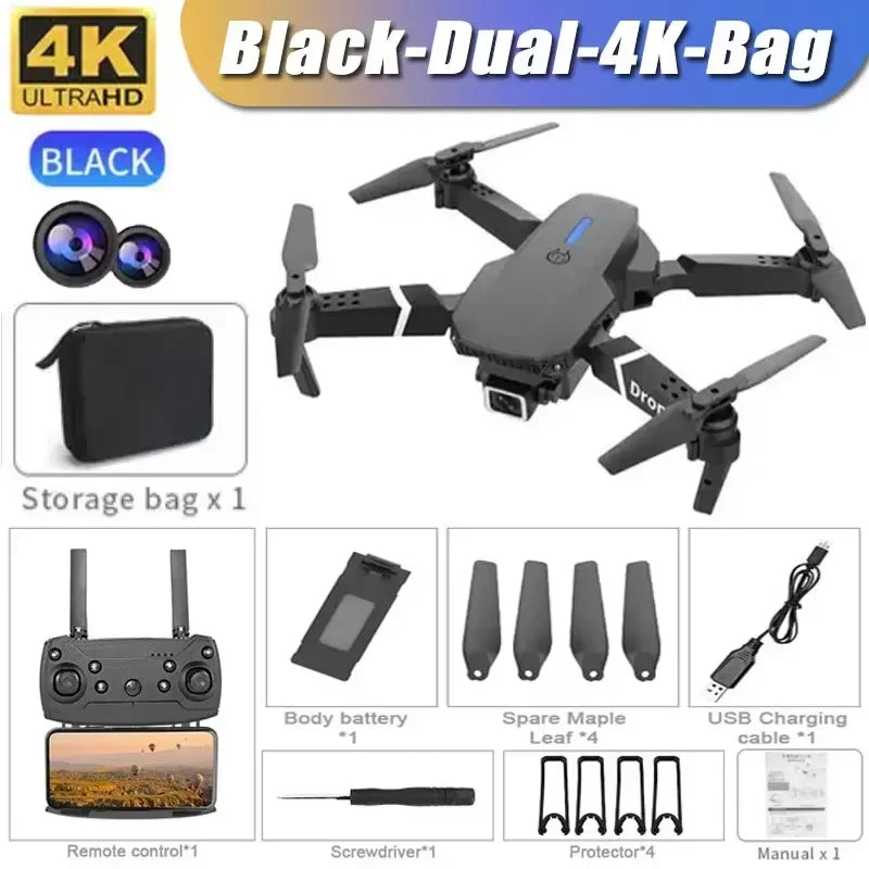 Drone E88 Pro com câmera 4K 1080p FPV WiFi dobrável estabilidade por altitude hold e voo criativo por trajetórias