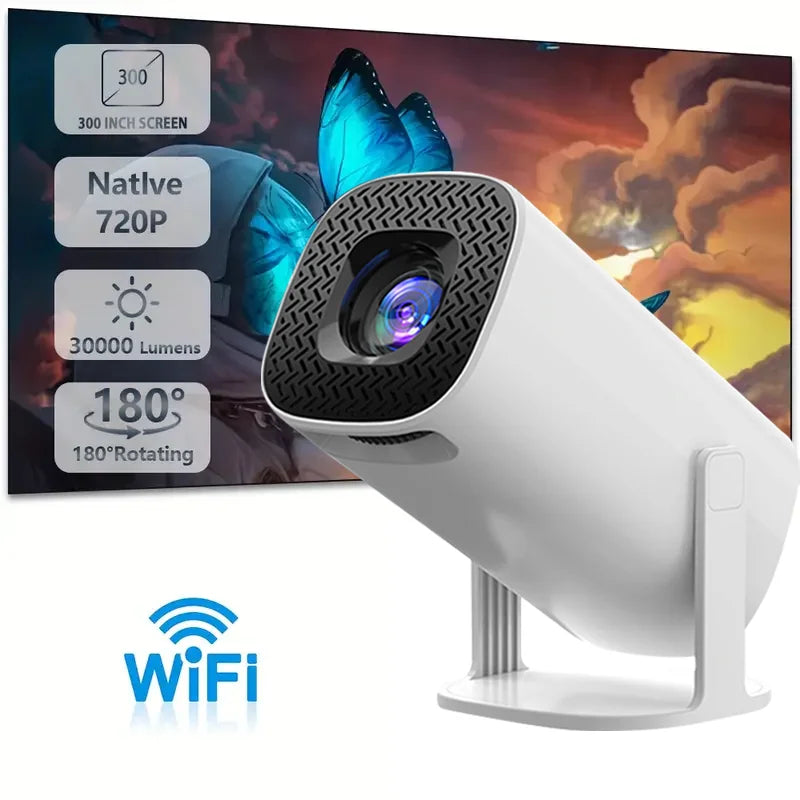 Mini projetor Android 11 HY300 atualizado, 4K (suporte) / 150 ANSI, Wi-Fi 6, BT 5.0, rotação 180°, keystone automático, até 130"