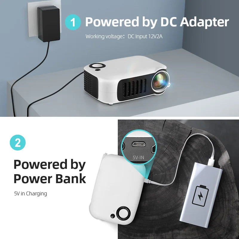 AUN A2000 mini projetor portátil, LED, sistema multimídia, suporte 1080P (entrada), ultra compacto para usos ocasionais