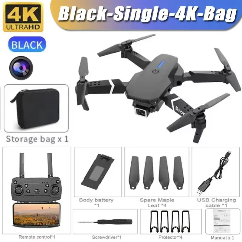 Drone E88 Pro com câmera 4K 1080p FPV WiFi dobrável estabilidade por altitude hold e voo criativo por trajetórias