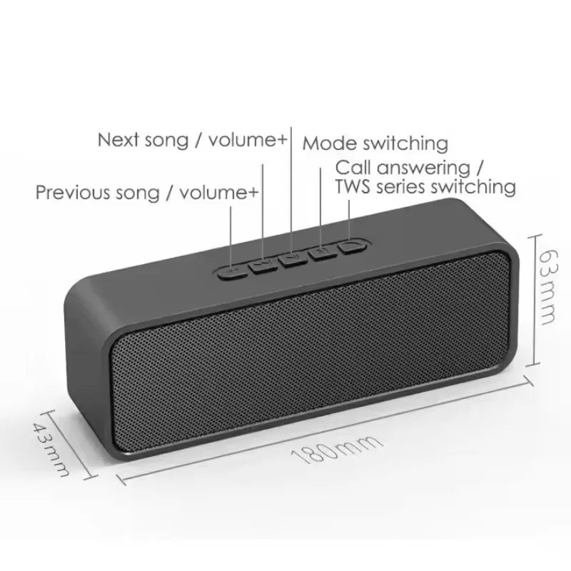 Caixa de som Bluetooth 5.0 com subwoofer portátil 2x6 W bateria 1500 mAh USB TF AUX microfone viva voz para casa carro e camping