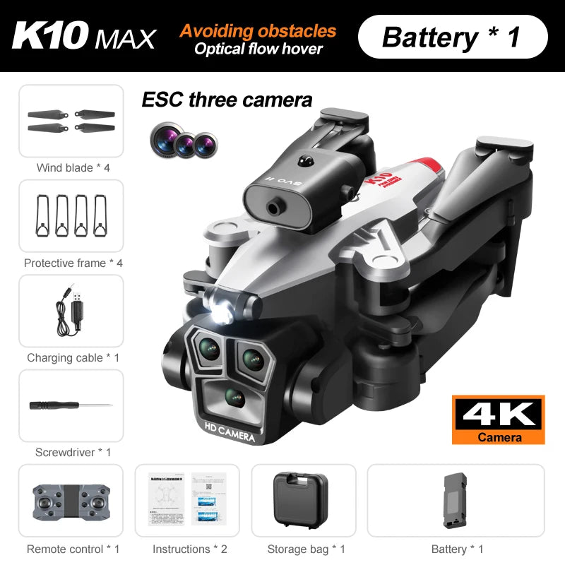 Drone K10 MAX 4K com Prevenção de Obstáculos 360°