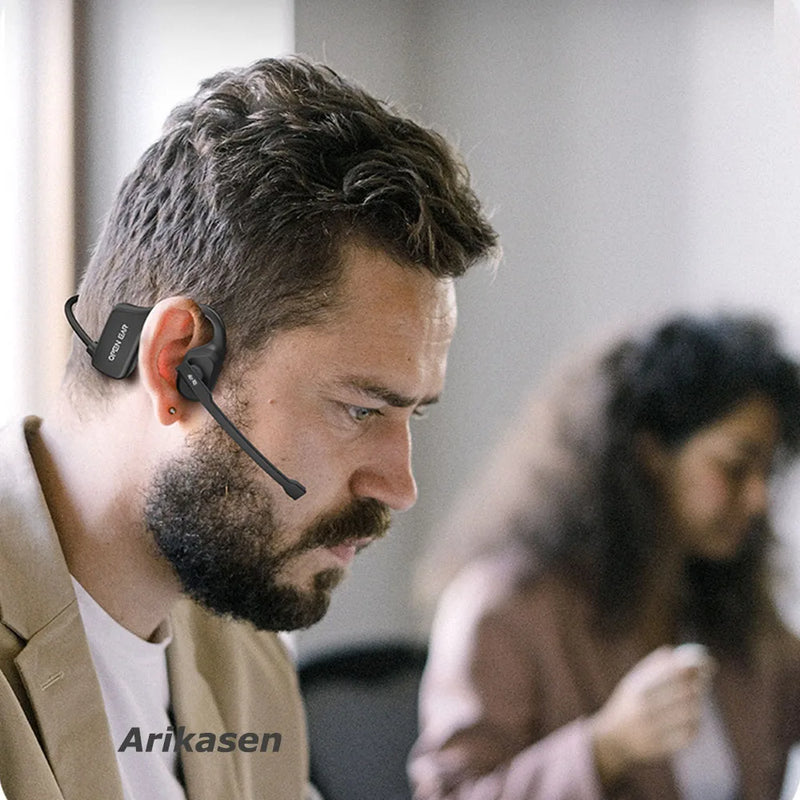 Headset open-ear com microfone de haste ENC Bluetooth 5.3 leve conforto dia todo para caminhoneiros escritório e call center