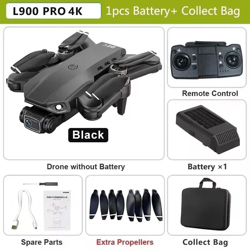 Drone L900 Pro com motores brushless GPS 4K ESC 90 graus 5G WiFi 28 minutos até 1200 m retorno automático follow me e orbit