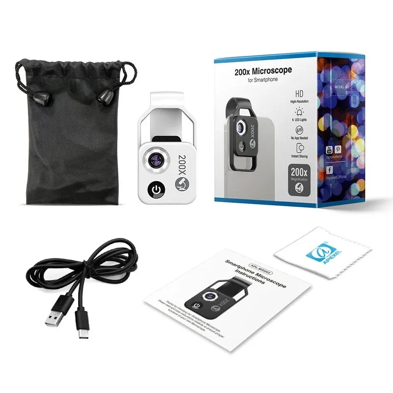Microscópio Portátil APEXEL 100x para Celular