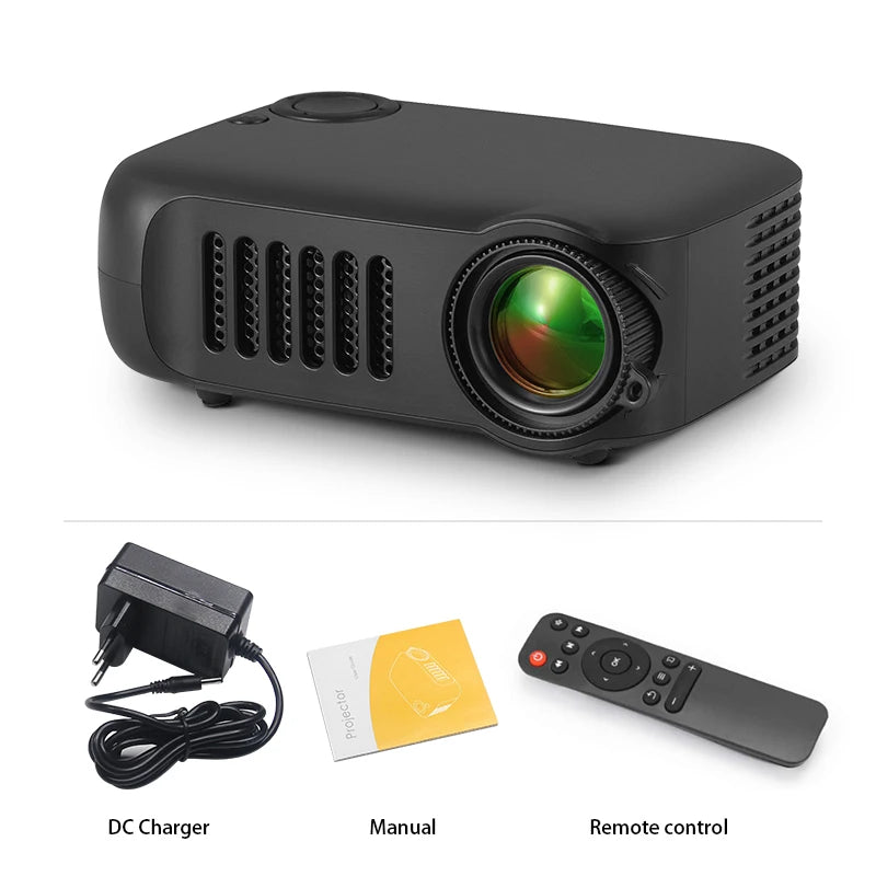 AUN A2000 mini projetor portátil, LED, sistema multimídia, suporte 1080P (entrada), ultra compacto para usos ocasionais