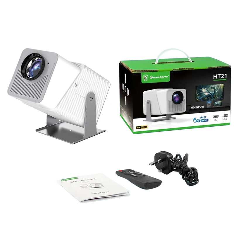 Projetor KaiAqua HT21 1080P (suporte), 260 ANSI, Android 11, Wi-Fi 5G, zoom 2.4×, rotação 180°, home theater portátil