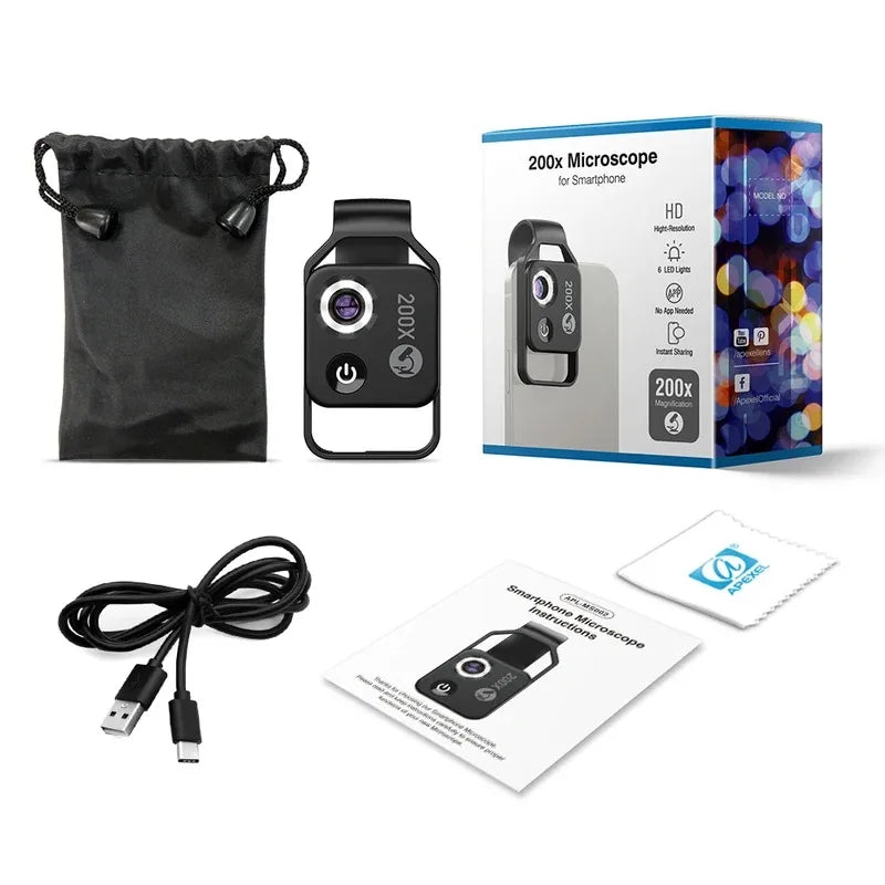 Microscópio Portátil APEXEL 100x para Celular