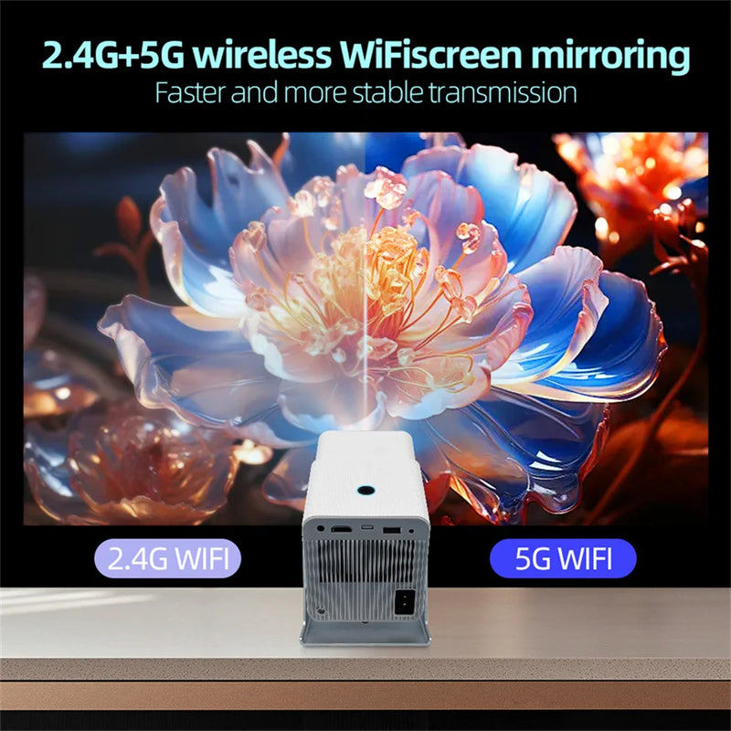 Projetor KaiAqua HT21 1080P (suporte), 260 ANSI, Android 11, Wi-Fi 5G, zoom 2.4×, rotação 180°, home theater portátil