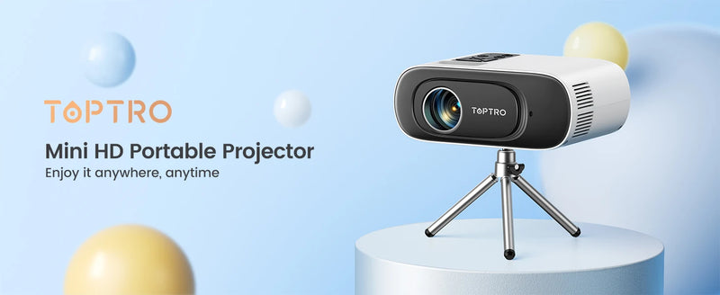 TOPTRO TR26 mini projetor 720p com suporte 1080P, ~300 ANSI, auto keystone, Wi-Fi e Bluetooth, até 200"