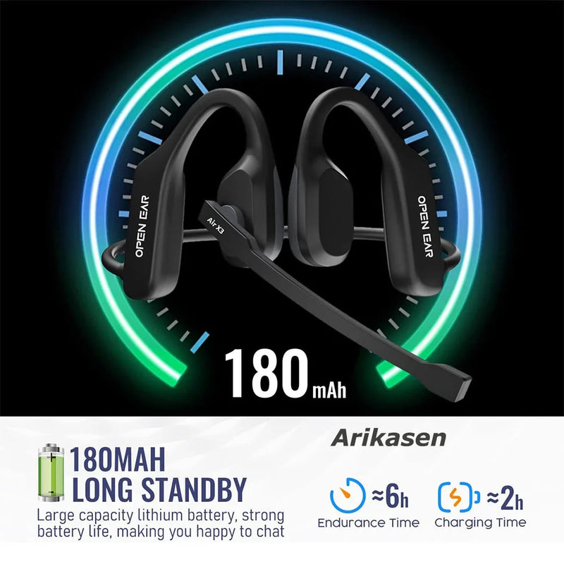 Headset open-ear com microfone de haste ENC Bluetooth 5.3 leve conforto dia todo para caminhoneiros escritório e call center