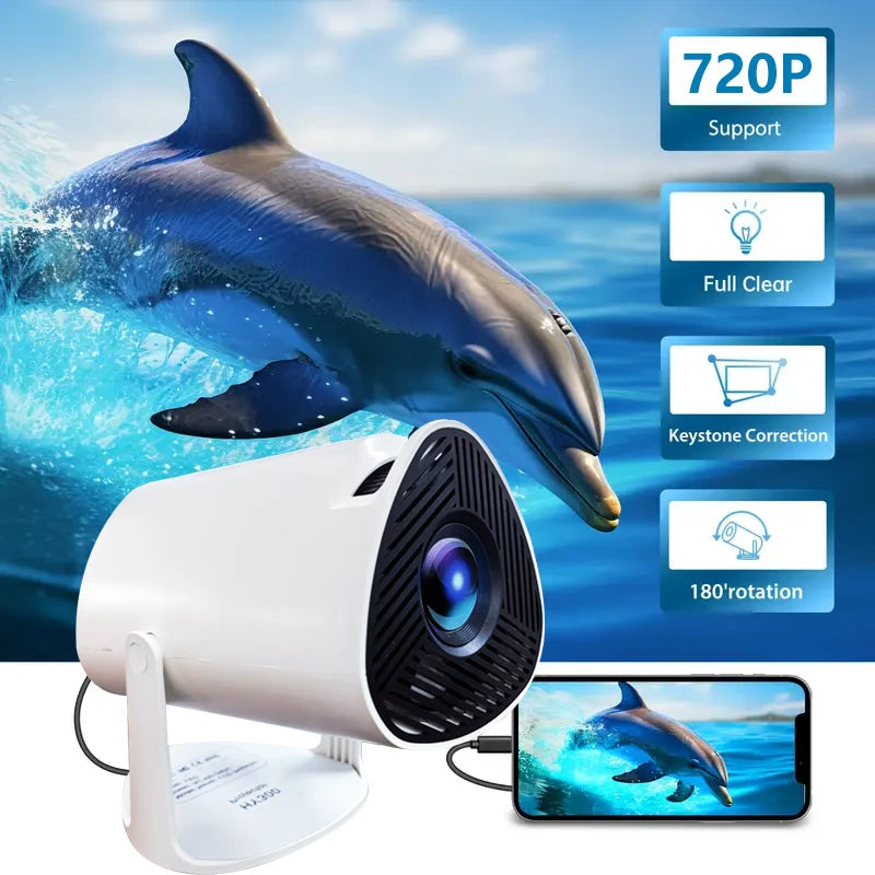 Mini projetor Android 11 HY300 atualizado, 4K (suporte) / 150 ANSI, Wi-Fi 6, BT 5.0, rotação 180°, keystone automático, até 130"